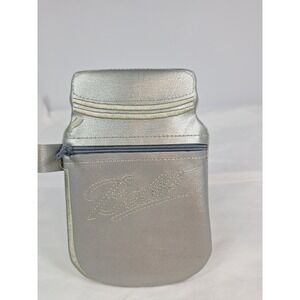 Ball Mason Jar Shaped Silver Metallic Faux Leather Zipper Pouch Novelty Bag